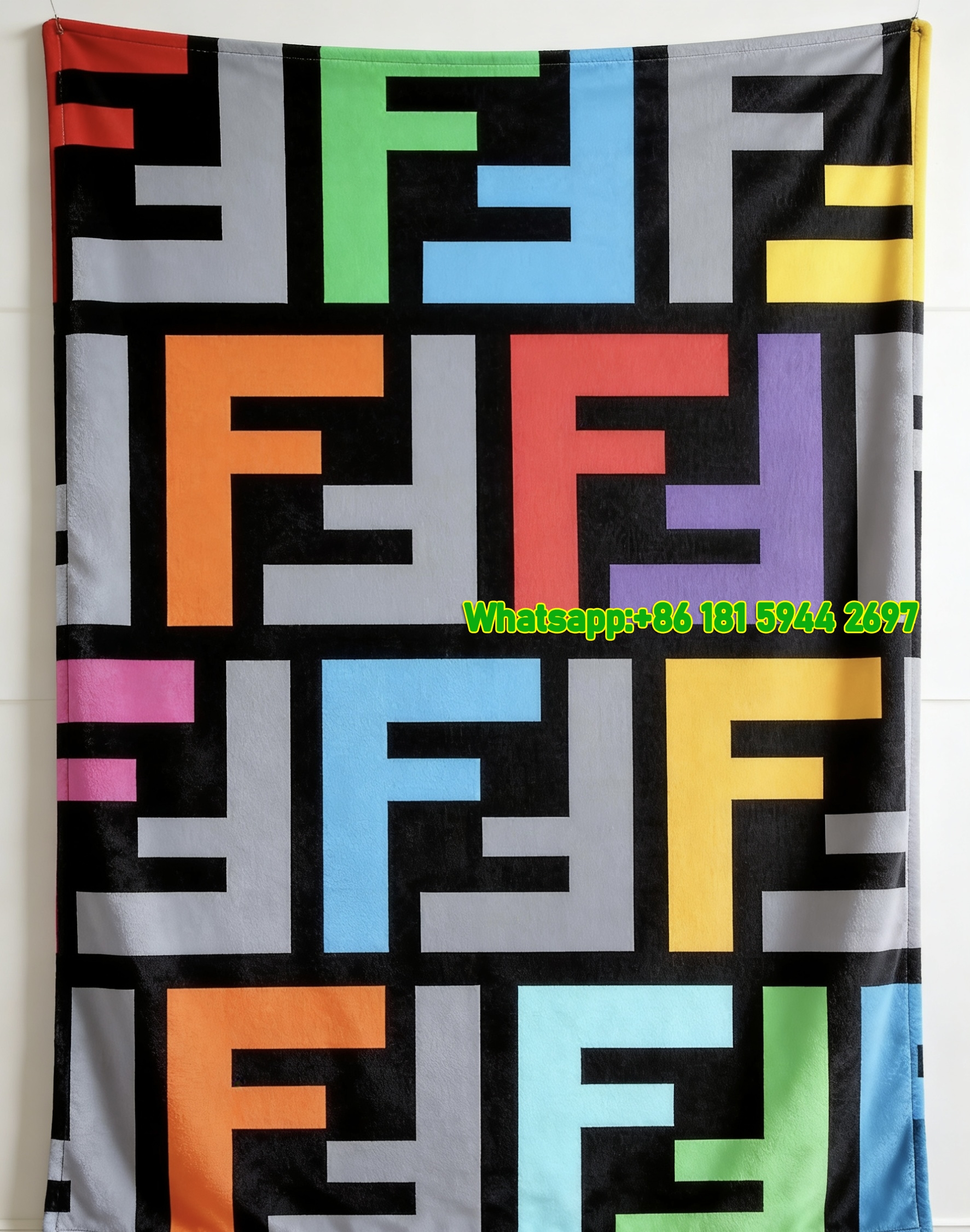 Fendi Multicolor FF Monogram Flannel Throw Blanket IMG_9590